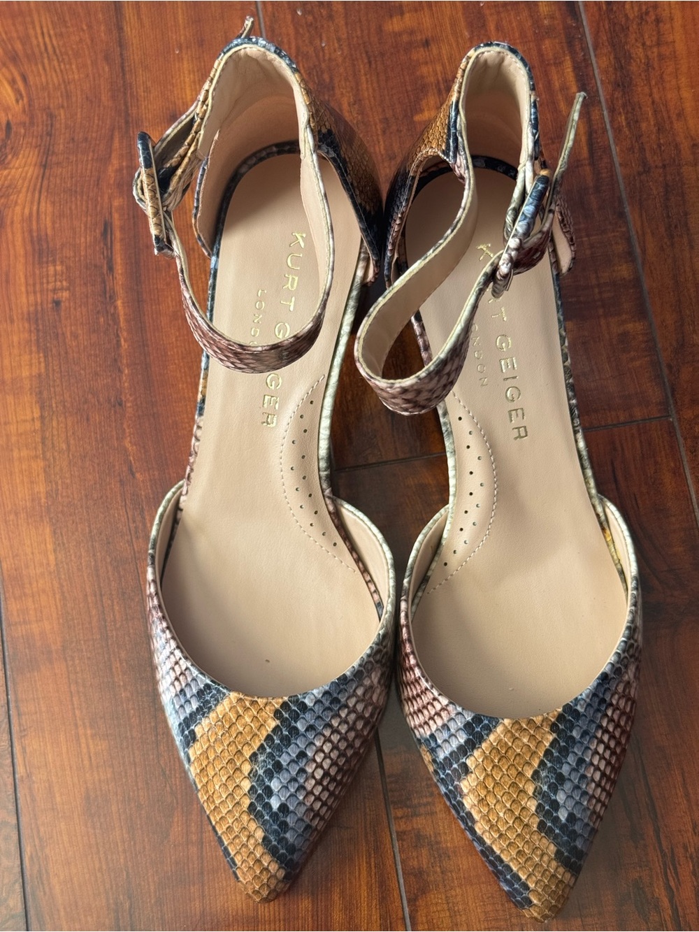 Kurt Geiger Multicolor Snake-Print Pointed Ankle-Strap Pumps
